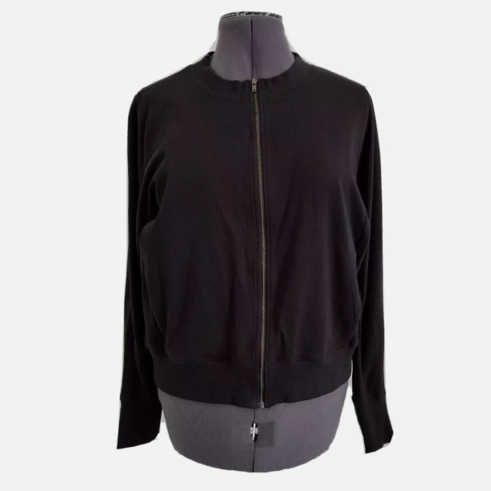 Eileen Fisher Organic Cotton Stretch Jacket Sz M Black Full Zip